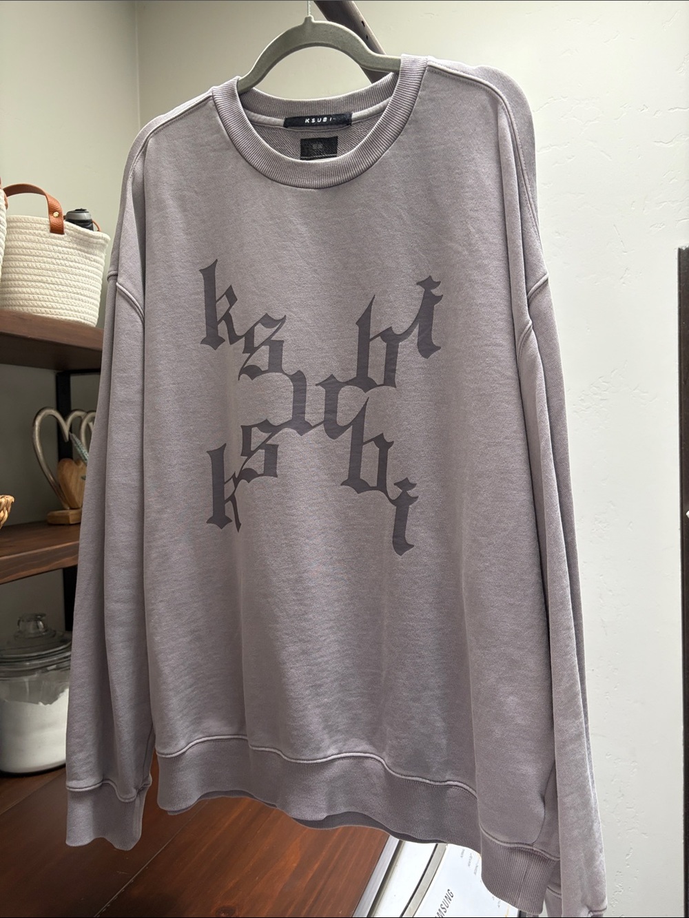 Ksubi Lavender-Grey Gothic Logo Crewneck Sweatshirt